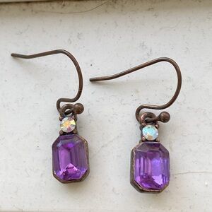Vintage Purple Gemstone Bronze Dangle Earrings